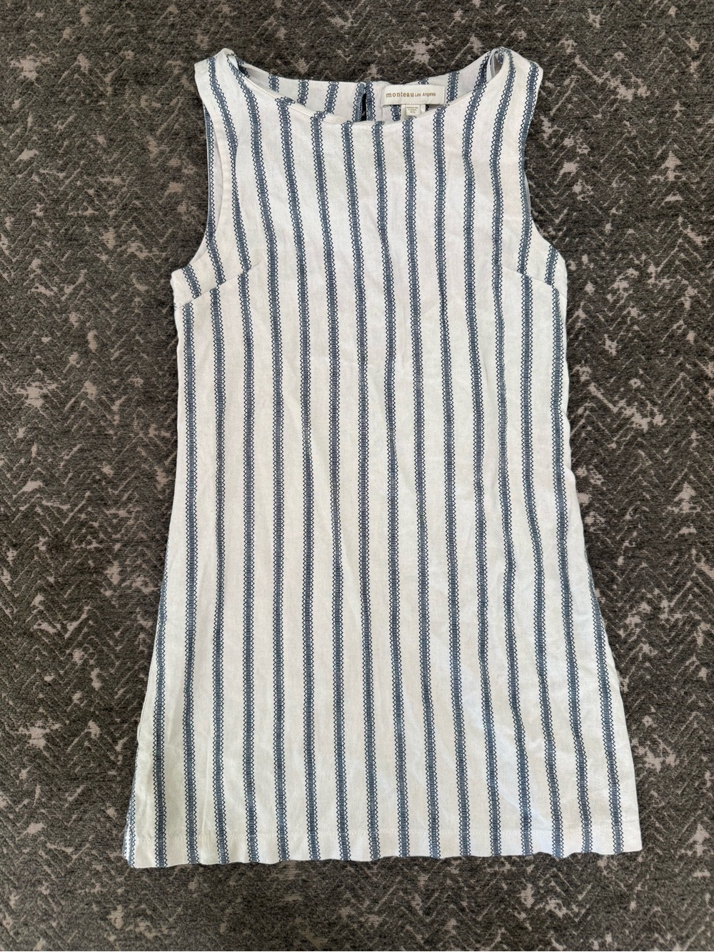 Monteau Los Angeles XS Blue White Striped Linen Blend Shift Dress